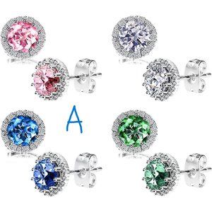 New  4 pc Stud Earrings Set, Copper Plated Cubic Zirconia Earrings for W…